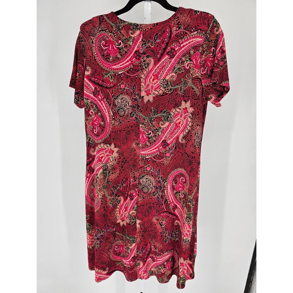 White Stag Womens Sz L Midi Length Dress Pink Paisley Print Slinky Short Sleeve - Picture 3 of 3